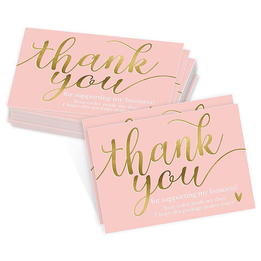 50pcs Pink Thank You for Supporting My Small Business Card Thanks Greeting Card Appreciation Cardstock for Sellers 5*9cm