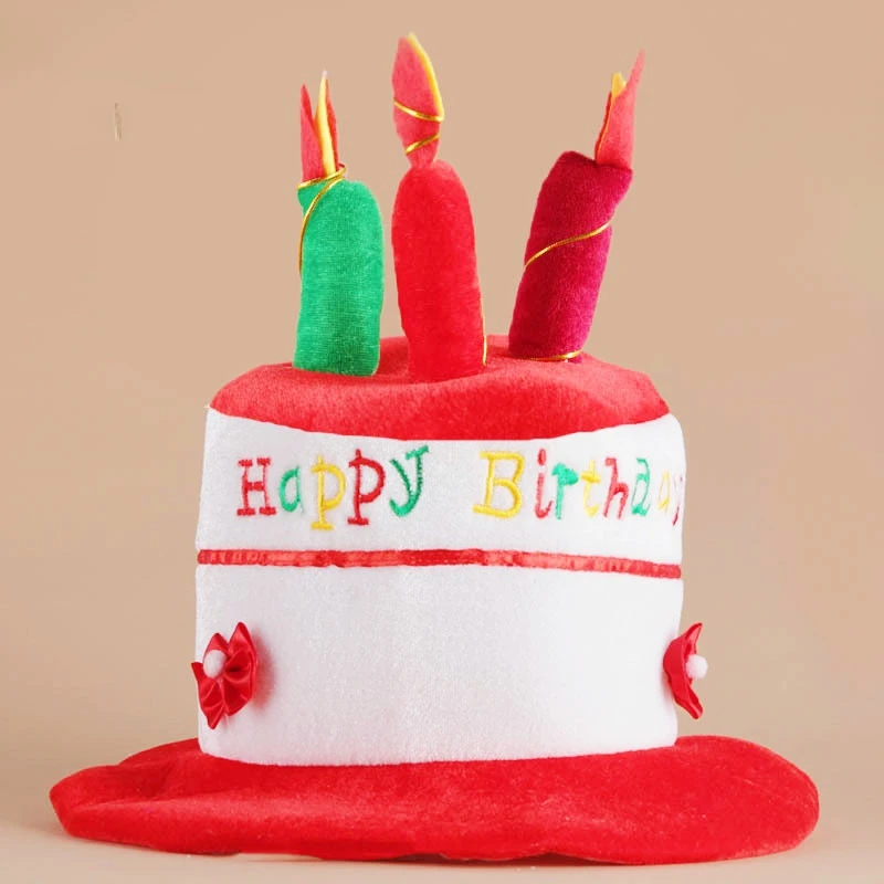 Pluche Happy Taart Hoed Voor Mannen Vrouwen Volwassen Kind Size Kostuum Partij Kleding Decoratie Cosplay Verjaardag: GRIJS