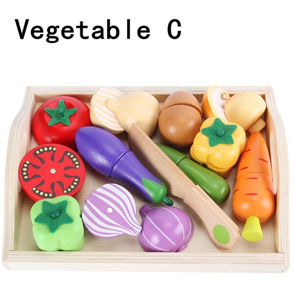 WOODADDY Giocattoli Del Bambino Fragola Simulazione di Frutta Verdura Cut Set Giocattoli di Legno Per I Bambini I Bambini di Alimento Della Cucina Educativo del Regalo: Vegetable C