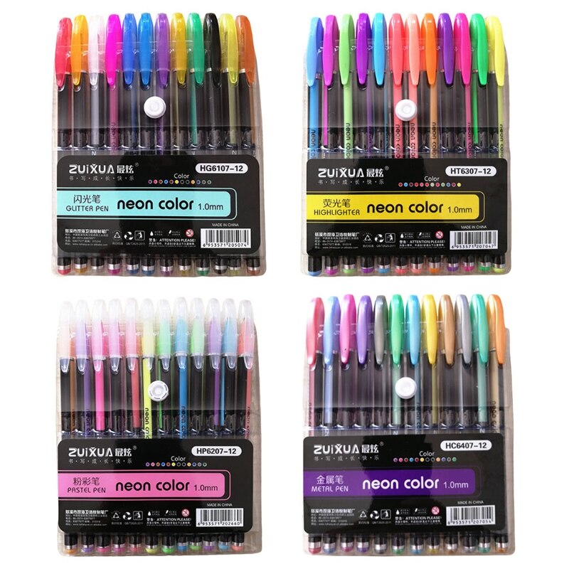Ensemble de stylos Gel 12 couleurs, surligneur à paillettes, Pastel, pour colorier l&#39;école et le bureau