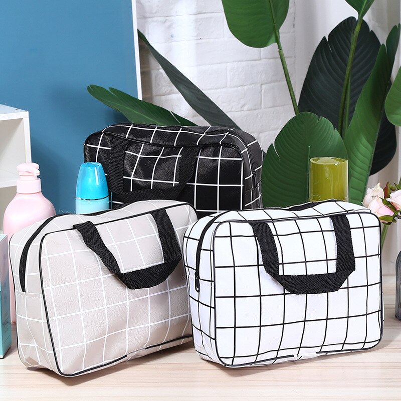 Neceser grande de viaje para mujer, bolsa de maquillaje colgante para baño, almacenamiento informal, negro y gris