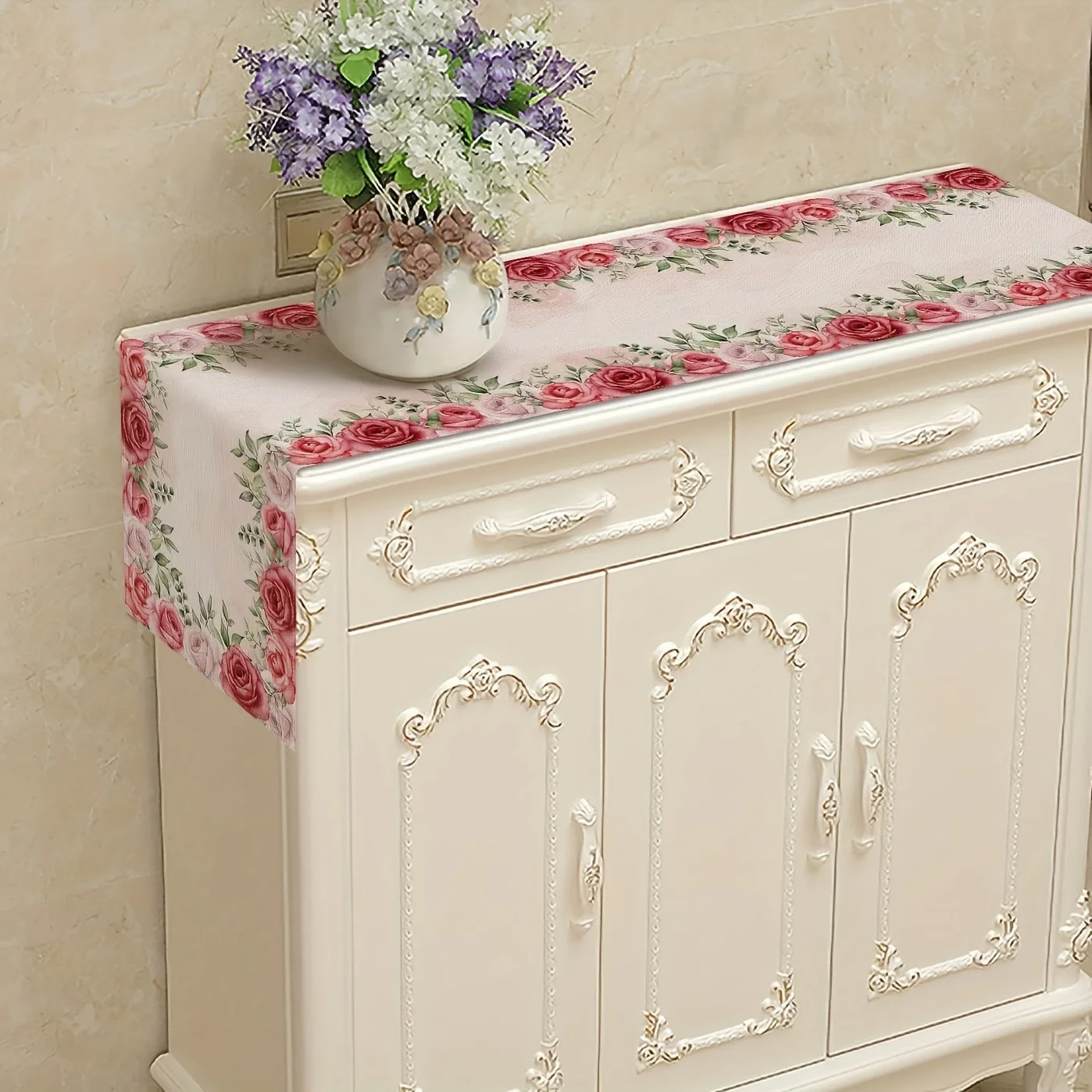 Camino de mesa bohemio de Pascua, primavera, rosa roja, decoración para de boda, camino de mesa de temporada, decoración del día de la madre