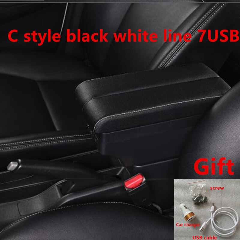 For Peugeot 107 armrest box USB Charging heighten Double layer: C black white line