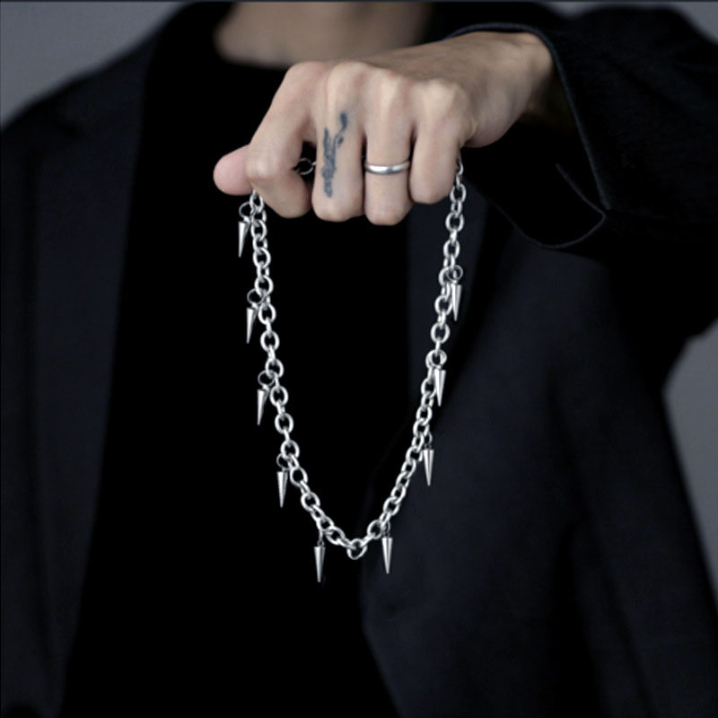Gargantilla con remaches de cadenas de acero inoxidable para hombre, joyería de cuello Punk de hip hop, cadena de cuello corto con colgante, accesorios góticos
