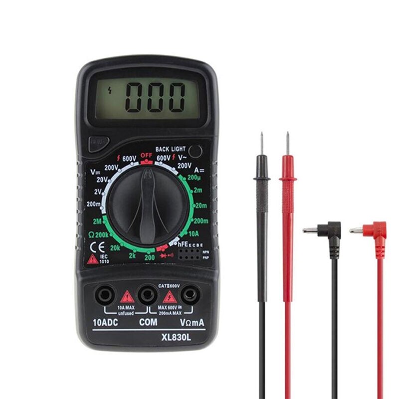 Digital Multimeter with Bracket AC DC Voltmeter Ohm Amp Test Meter Diode Transis: Black