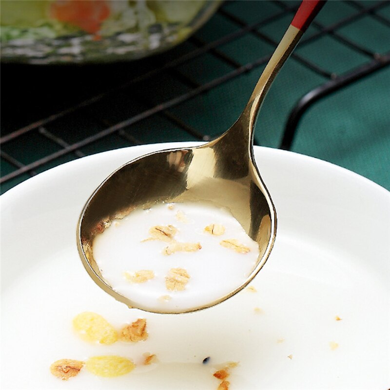 1Pc Stainless Steel Spoon Gold Plated Dessert Tea Spoon Coffee Ice Cream Spoons Gold Dinner Tableware 5 Colors