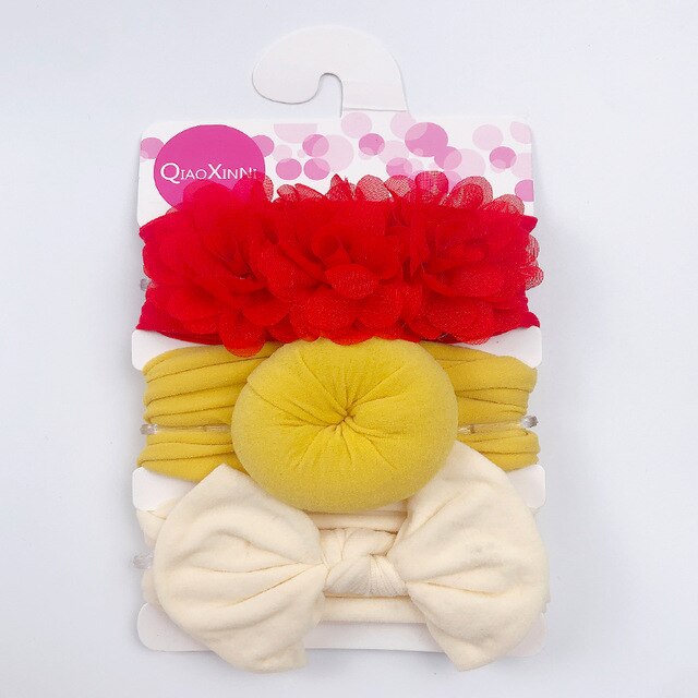 Ensemble de 3 bandeaux élastiques en mousseline de soie et nylon pour bébé,accessoires pour cheveux style turban avec nœud et fleur, couleur unie, pour fille, 3 pièces,: Color 8