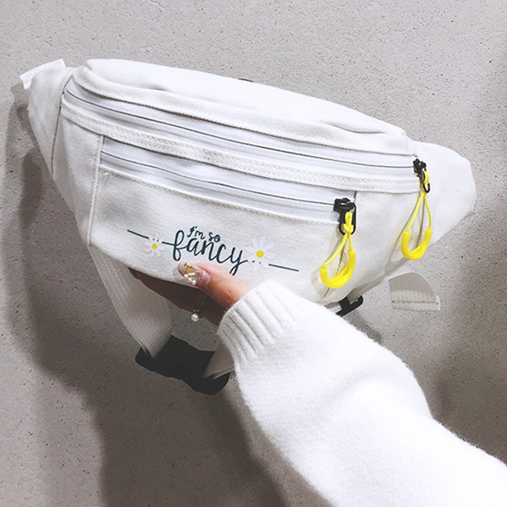 Women Canvas Fanny Pack Waist Bag student streetwear Trendy chest bag Solid Cute Pattern Belt bag nerka Purse Pouch pochete