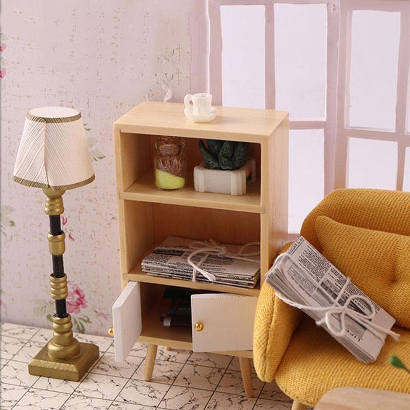 Houten poppenhuis miniatuur boekenkast tijdschrift nep speelgoed plank speel woonkamer rek accessoires poppenhuis meubels  u8 f 3