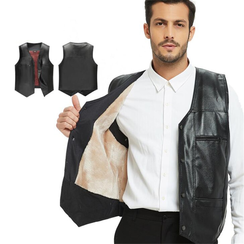 Bigsweety nova moda masculina colete de lã de couro do plutônio tamanho grande outono inverno meia-idade moda masculina carregado casaco de lã