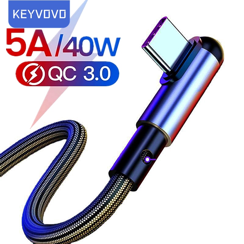 Câble Micro USB 5A de Type C, coudé à 90 degrés, charge Super rapide, pour Huawei P40 Mate 30 Pro Samsung S7 Xiaomi Redmi