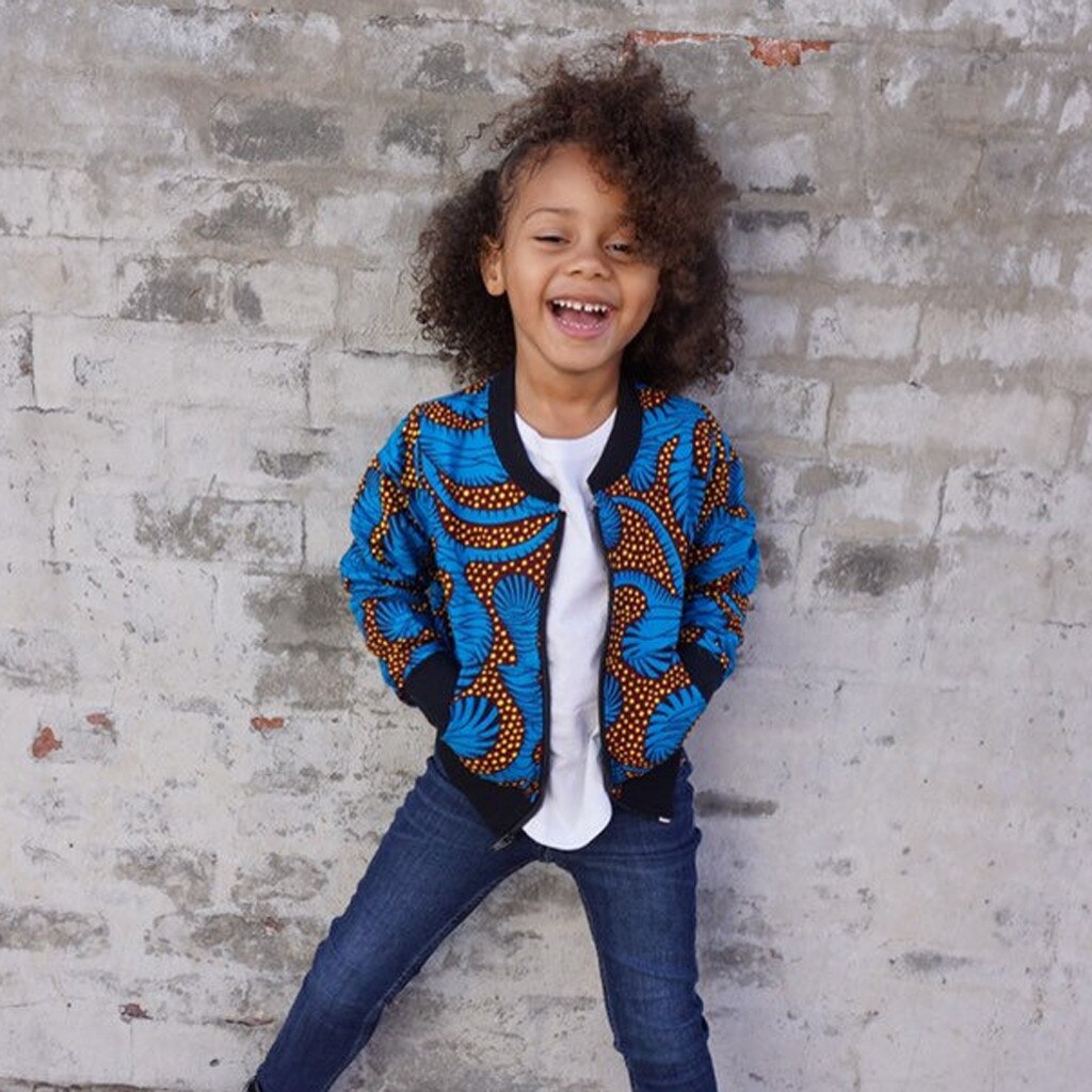 Kleinkind Kinder Mädchen Junge Herbst Dashiki Afrikanische Winddicht Mantel Warme Outwear Jacke Langarm Print weicher Baumwolle Mischung baby Mantel: Dark Blue / 4T