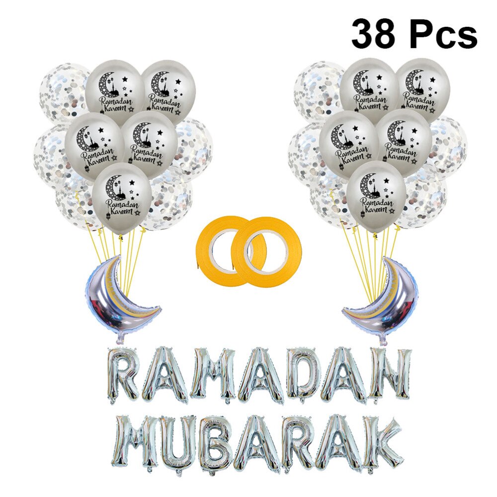 38Pcs Golden Moslim Ramadan Latex Confetti Ballonnen Brief Afdrukken Ballonnen Aluminiumfolie Ballonnen Ornamenten Set Eid Mubarak La: Picture 6