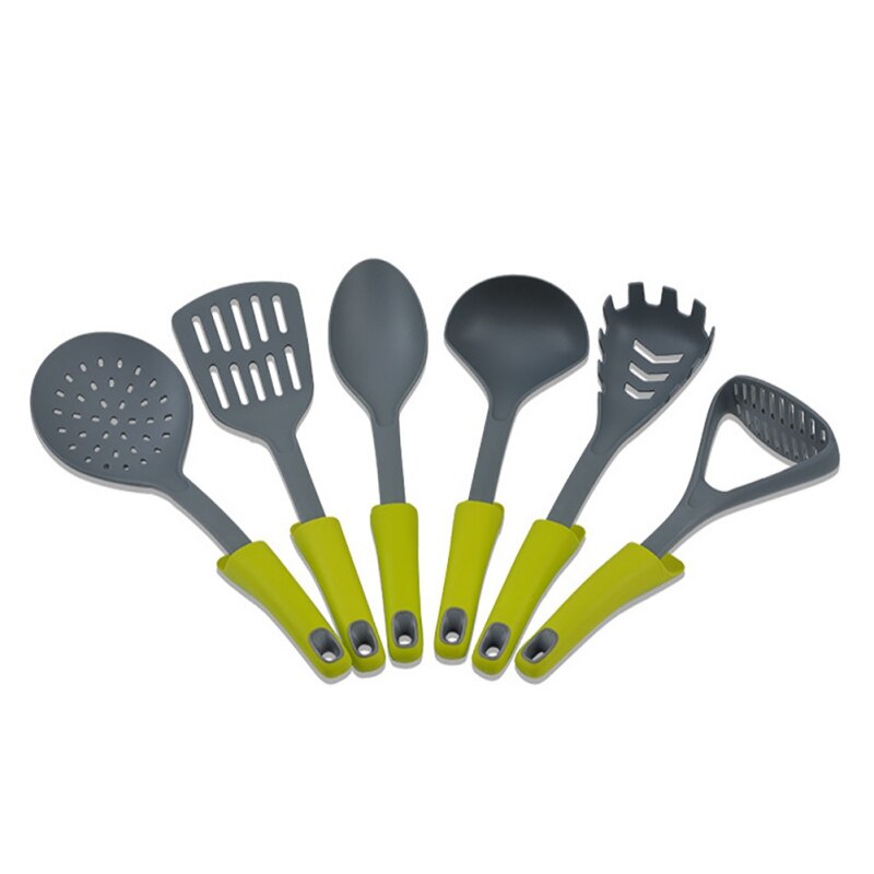 6pcs/set Nylon Cooking Utensils Set Non-stick Flat Spatula Soup Colander With Stand Rack Holder Home Kitchenware