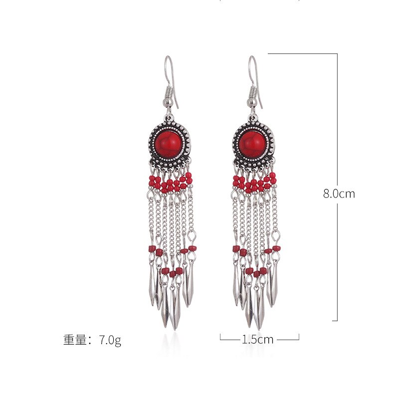 Boho Jewelry Long Chain Tassel Dangle Earrings Brincos Stone Beads Female Earrings Silver Color Jhumkas indian Unique Jewellery