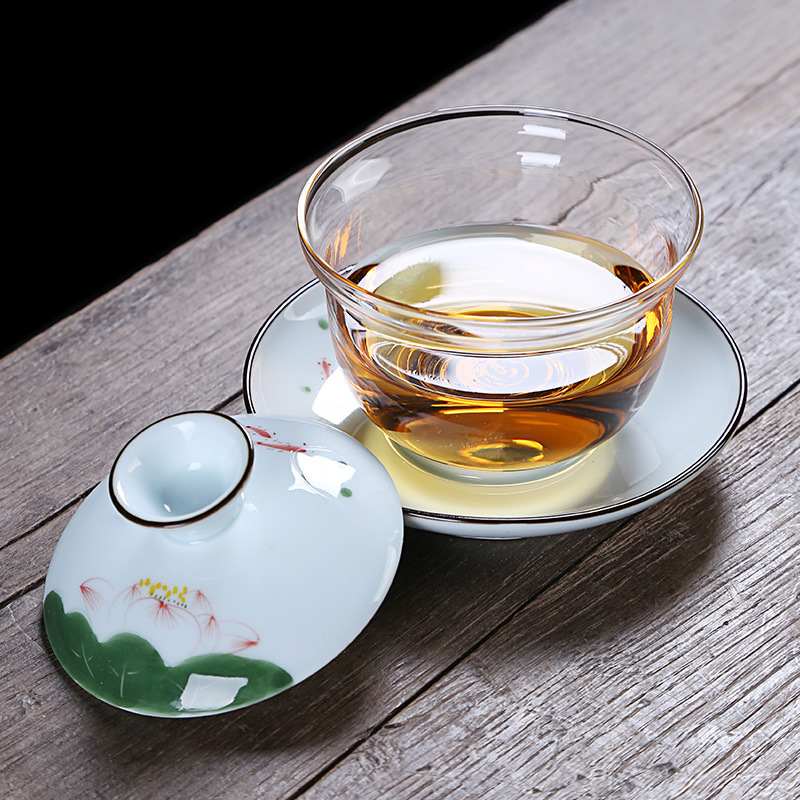 Handgeschilderde keramische deksel kom hittebestendig glas thee kom met Chinese kenmerken