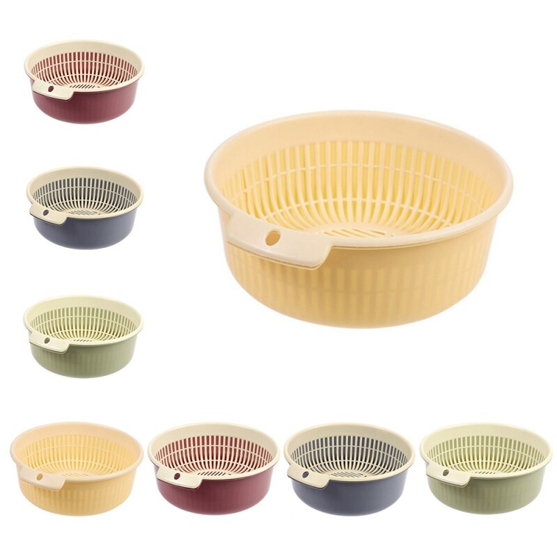 Kitchen Supplies Kitchen Double Drain Basket Fruit Vegetable Washing Strainer Collapsible Drainer kitchen Gadgets AndAccessories