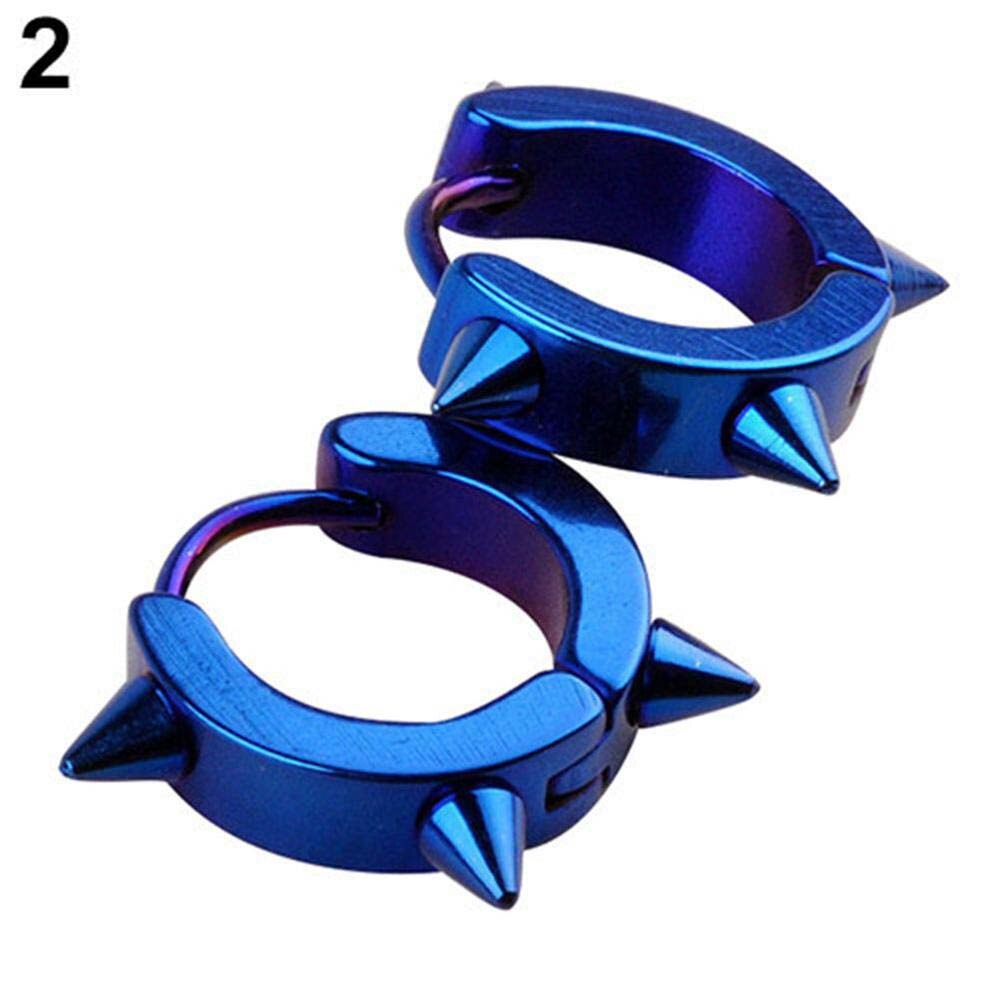 Schwarz Punk Frauen Männer Ohrringe Ohr Nieten Spitze Niet Band Huggie gotisch Schwarz Edelstahl Ohrring Schmuck Zubehör: Blau