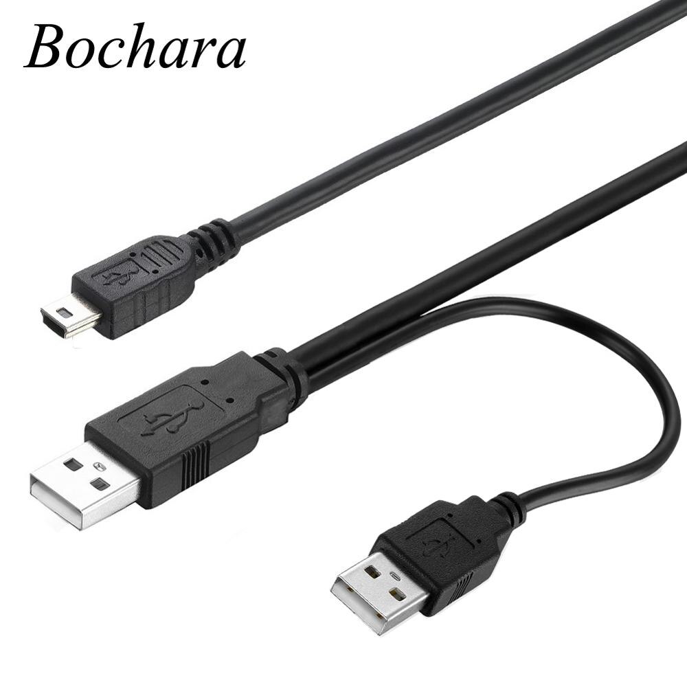 Bochara 2 in 1 USB 2,0 Typ A Stecker auf Mini 5P Männlich Daten Kabel + USB Männlichen zu männlichen Energie Kabel Y Splitter Für HDD MP3 MP4 Kamera