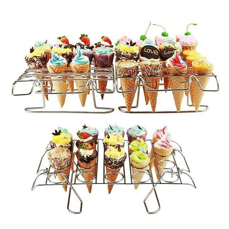 DIY Ice Cream Cone Holder Steel Ice Cream Cone Display Stand Cake Rack Cone Cooling Tray Rack Holder Cupcake Baking W6R4