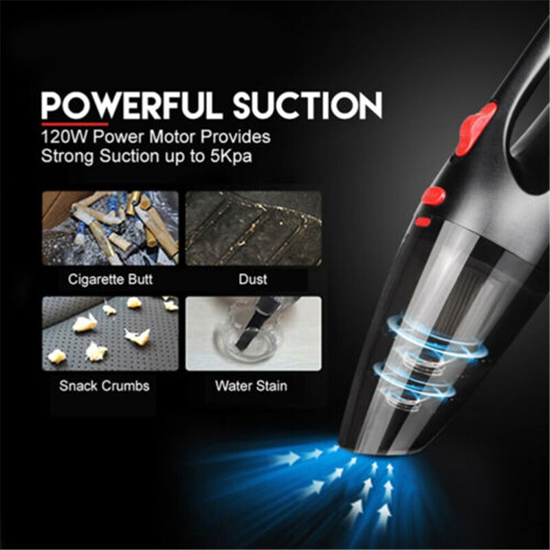 Aspiradora portátil de mano para coche, aspirador sin cable de 12V, 120W, 5000PA, potencia de succión para uso doméstico,