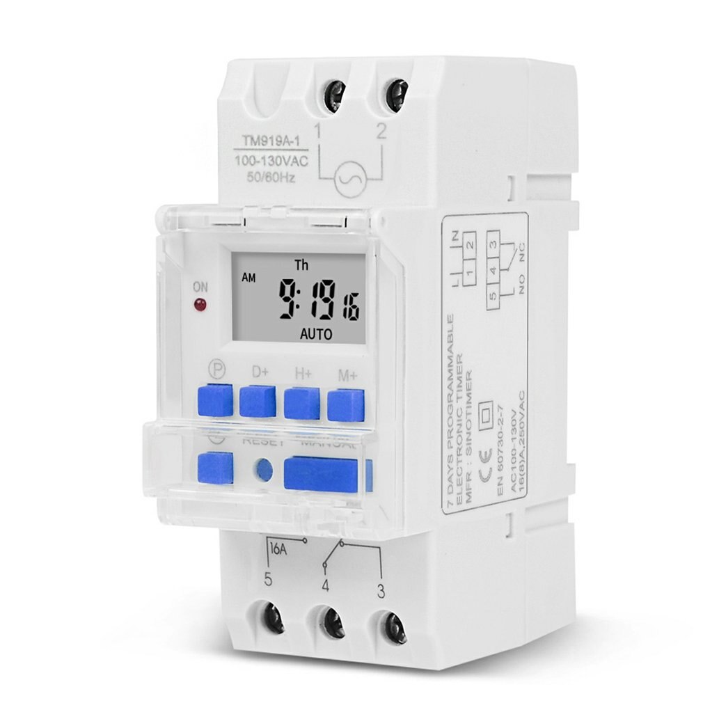 16A DIN RAIL Mount Electronic 7 Days Programmable Digital Industrial Time Switch Relay Timer Control: 110V  AC blue