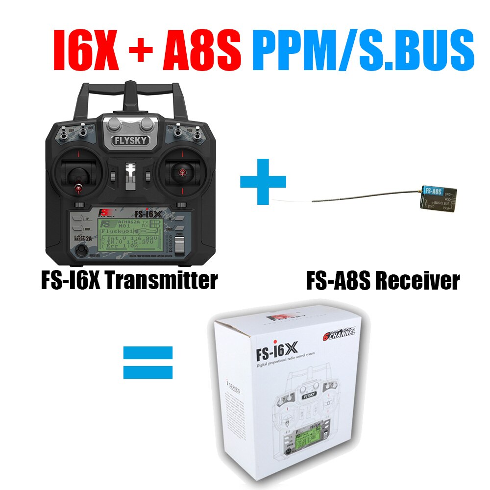 With Simulator Cable Flysky FS-i6X 2.4GHz 10CH RC Transmitter Radio Set 6ch 8ch 10ch Receiver For RC Heli Quad Airplane Car: with A8S Receiver