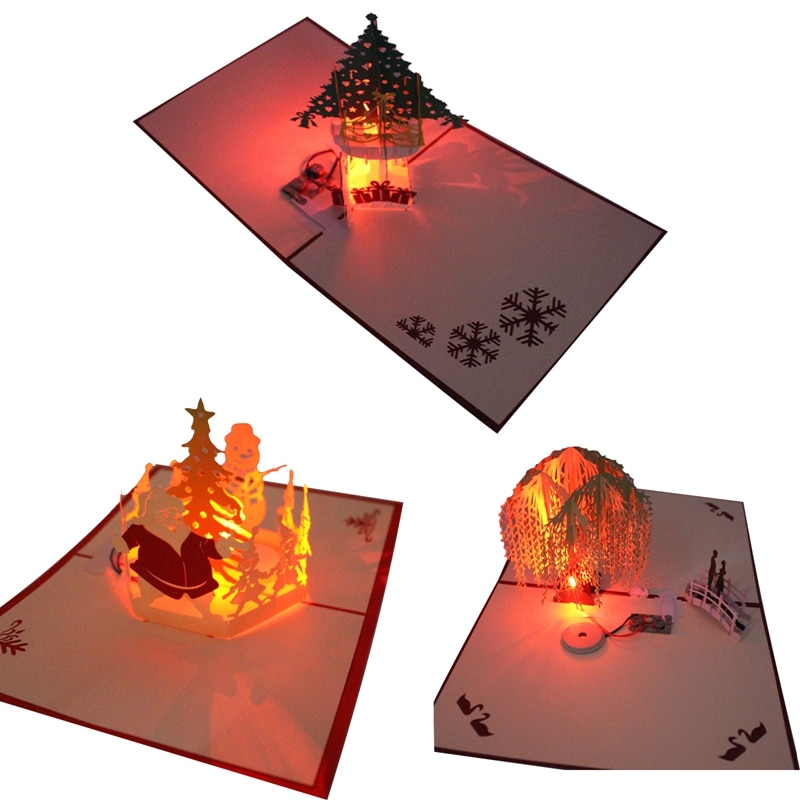 Weihnachten 3D Pop hoch Grußkarten LED Licht Musik Karte Mit Umschlag Postkarten Für Weihnachten Dekoration