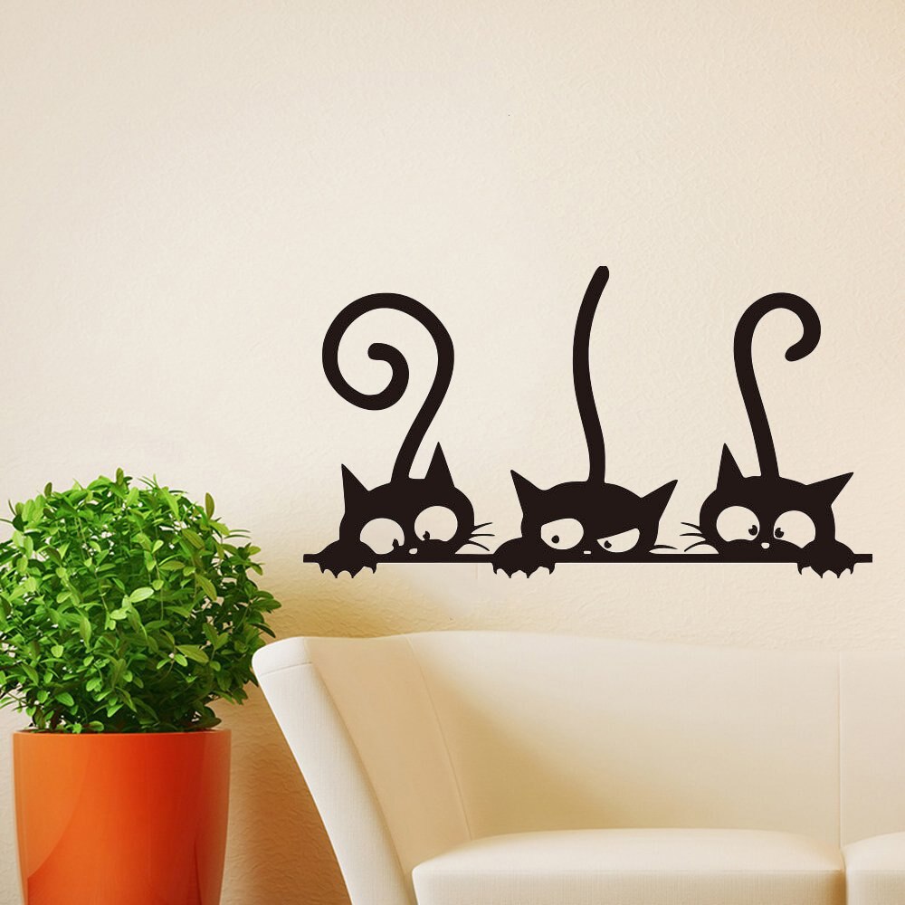 Muurstickers Leuke Drie Zwarte Katten Muurtattoo Verwijderbare Diy Dieren Funny Sofa Achtergrond Kinderkamer Woonkamer Home Decoratie