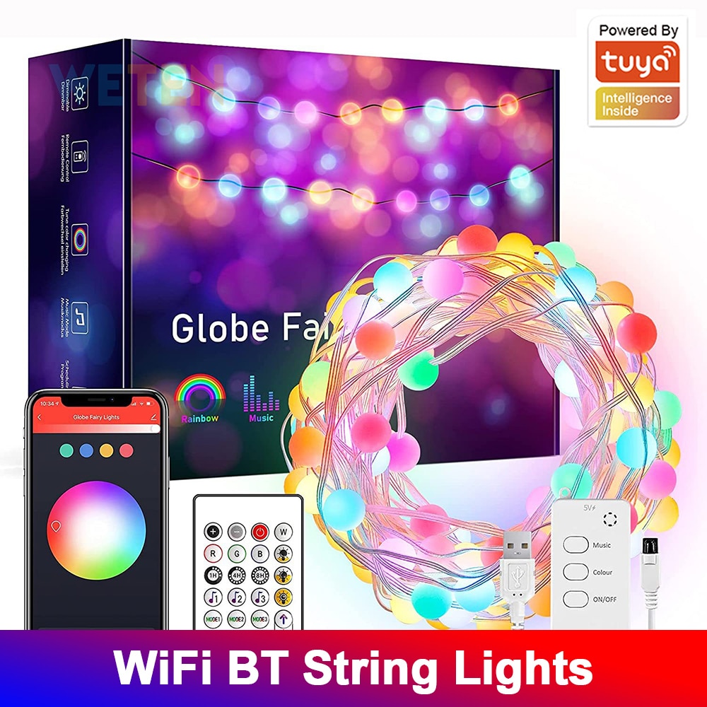 Tuya Smart WiFi LED String Lights Music Sync Remote Waterproof USB Garland Lights RGB Fairy Lights with Alexa Google Home