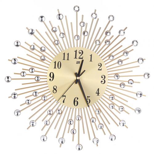 Rhinestone Inlaid 3D Silent Quartz Wall Clock Home Bedroom Hanging Decor Round clock with rhinestone decorate: Golden