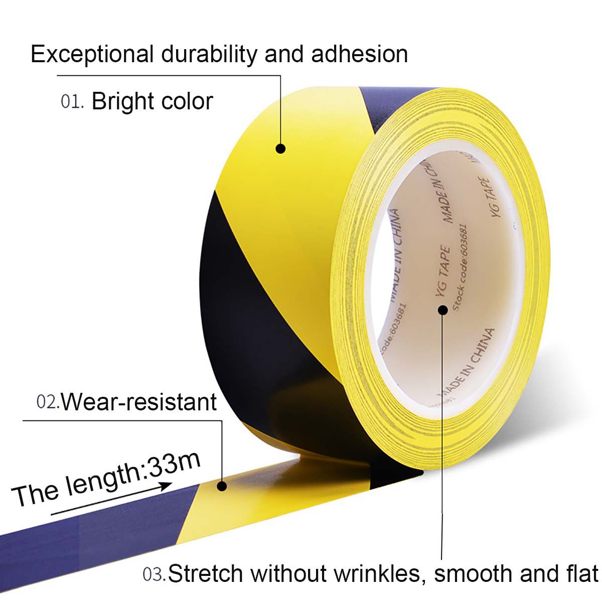 33M Length Warning Tape Waterproof Safety Traction Tape Caution Tape Warning Restricted Area and Floor Stairs Anti-Slipping