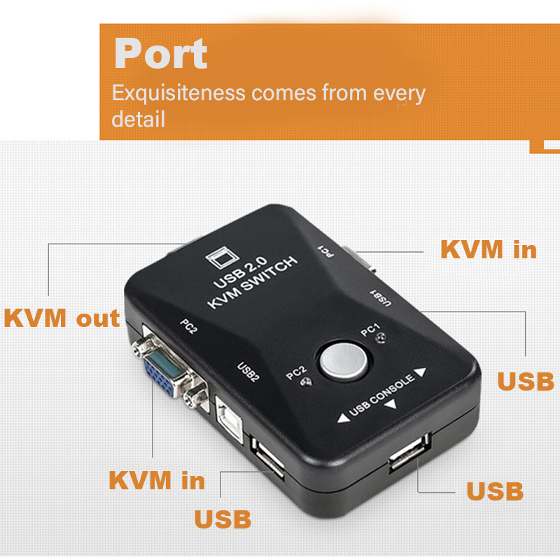 Usb Kvm Switch 2 Port Vga Svga Switch Box Usb 2.0 Kvm Muis Switcher Toetsenbord 1920*1440 Vga Splitter doos Sharing Switch