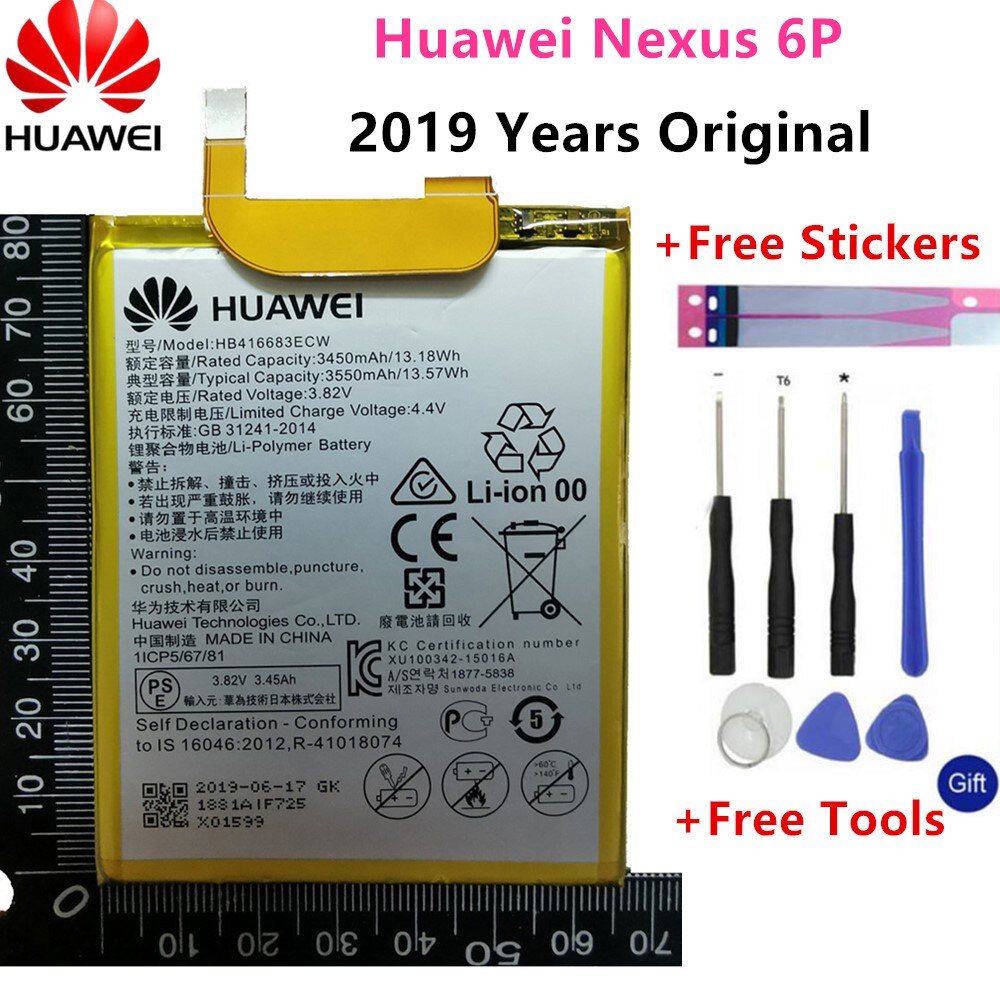 Hua Wei Original Phone Battery HB416683ECW for Huawei Nexus 6P H1511 H1512 3450mAh Original Replacement Battery Free Tools