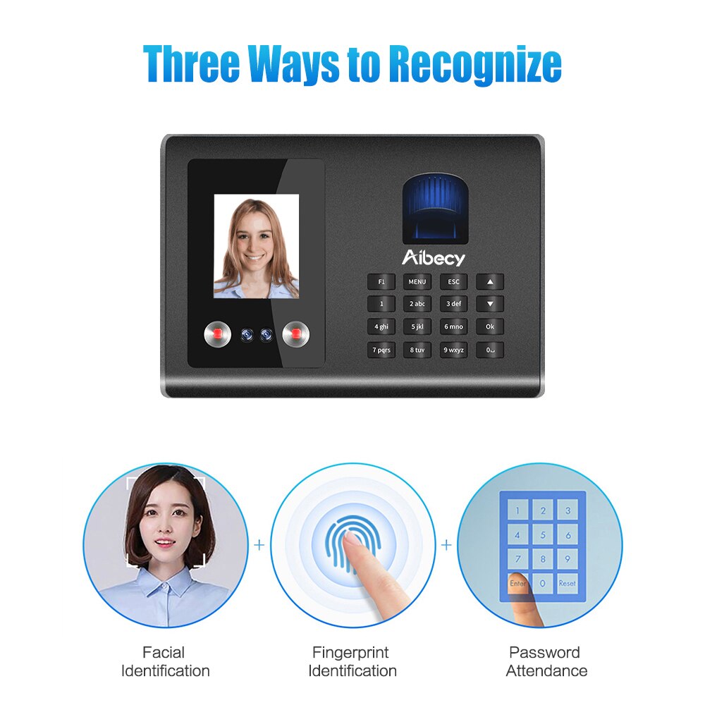 Aibecy intelligent fremmøde maskine ansigt biometrisk fingeraftryksscanner adgangskodegenkendelse blanding ur til medarbejdere
