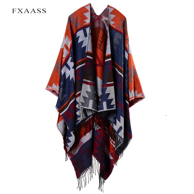 Fxaass høst/vinter sjal indisk poncho kvinner skjerf kappe luksus dusk kashmir skjerf varm pashmina: 02