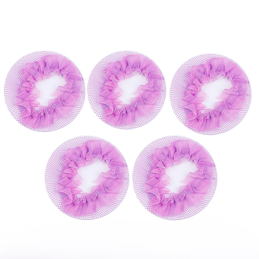 8.5cm Cute Flower Girls 2-5Pcs Bun Hair Nets Adjustable Kids 5 Colors Ballet Dance Examination Elastic Hair-net Styling Braider: purple 5pcs