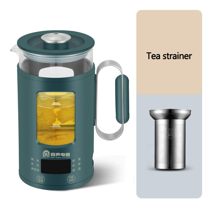 Xiaomi-Mini hervidor de agua eléctrico para la salud, tetera portátil multifunción con filtro, taza de acero inoxidable, Caldera de agua de vidrio: Green tea strainer / US