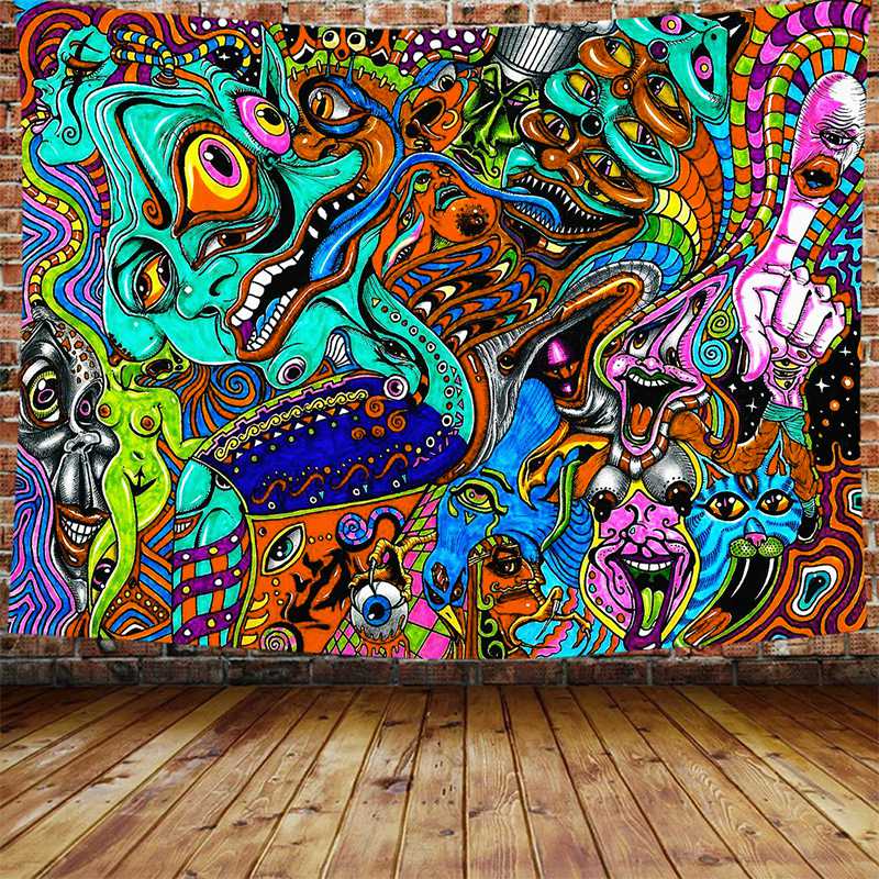 Psykedelisk arabesk gobeläng mystisk hippie gobeläng abstrakt mönster trippy gobeläng fantasi magisk fraktal gobeläng