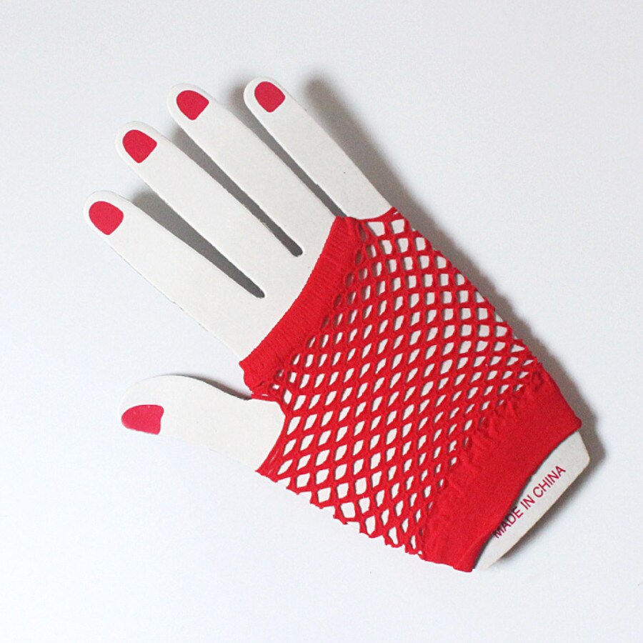 Black Womens Short Fishnet Net Gloves Fingerless Mesh Gloves Punk Rock Fancy Night Club Party Sexy Beautiful Gloves: Red