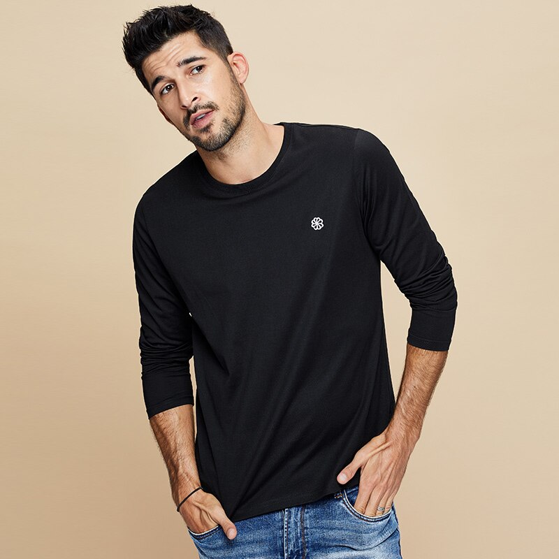 KUEGOU 100% baumwolle männer T-Shirt lange hülse herbst vertraglich stickerei übertragen unliniertes oberes kleid oben Plus größe ZT-496