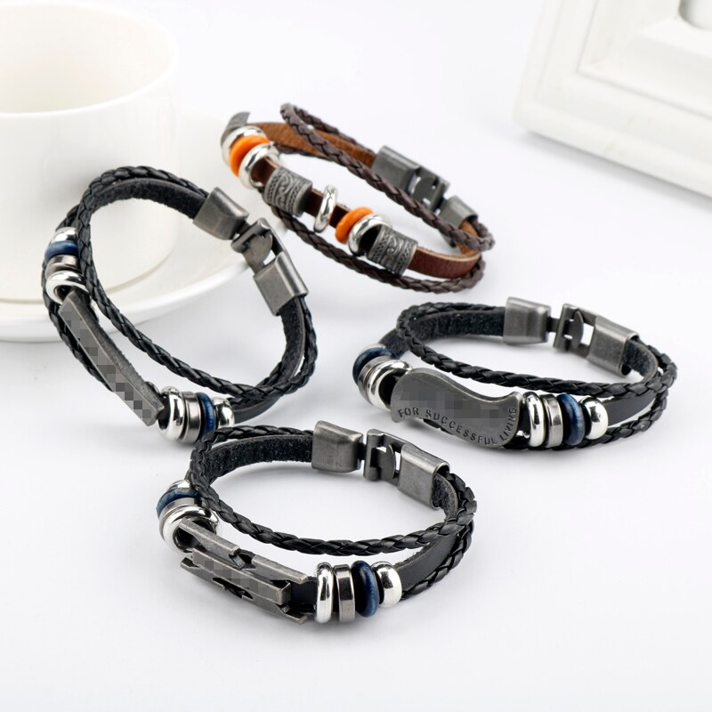 Bracelet en cuir multicouche Vintage pour hommes, bijou à la , breloque rétro,