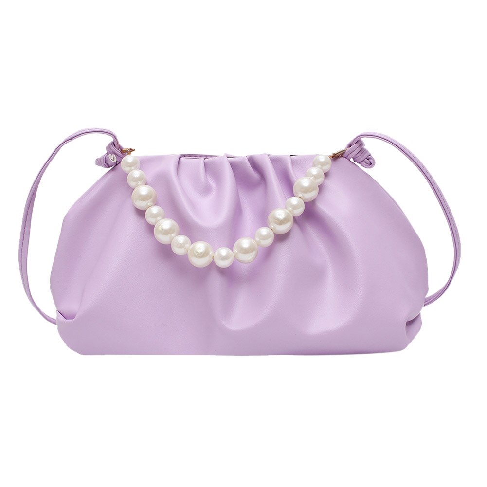 Sacs à main plissés en cuir PU pour femmes, sacs à bandoulière à motif de pierre rétro, sacoche à épaule couleur unie avec chaîne: Style B Purple