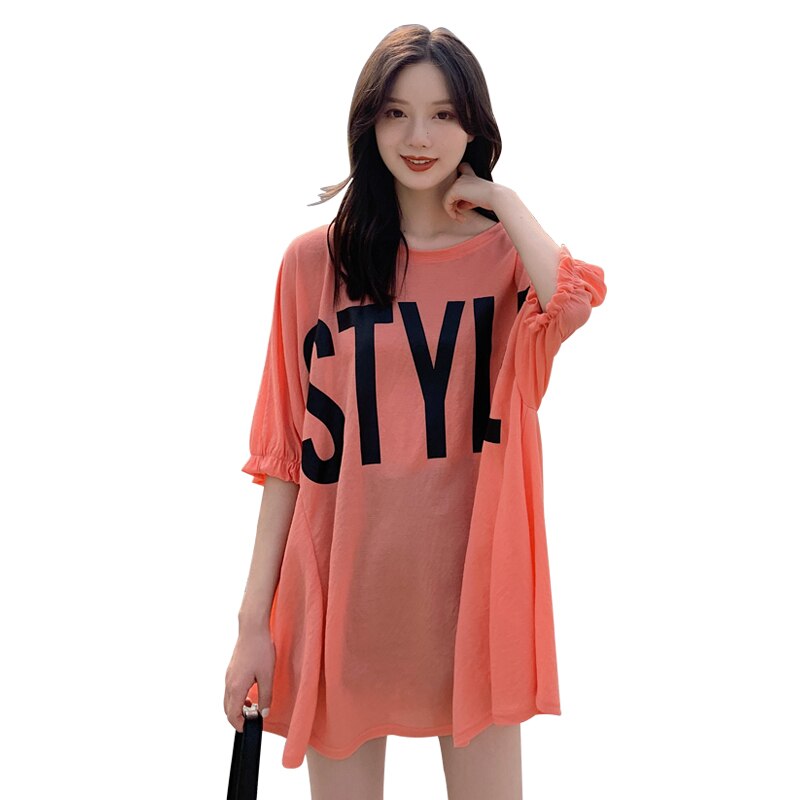 Koreansk stil gravide kvinder løs sommer t-shirt bogstaver udskrivning korte lanterne ærme bat tees plus størrelse barsel bomuld toppe