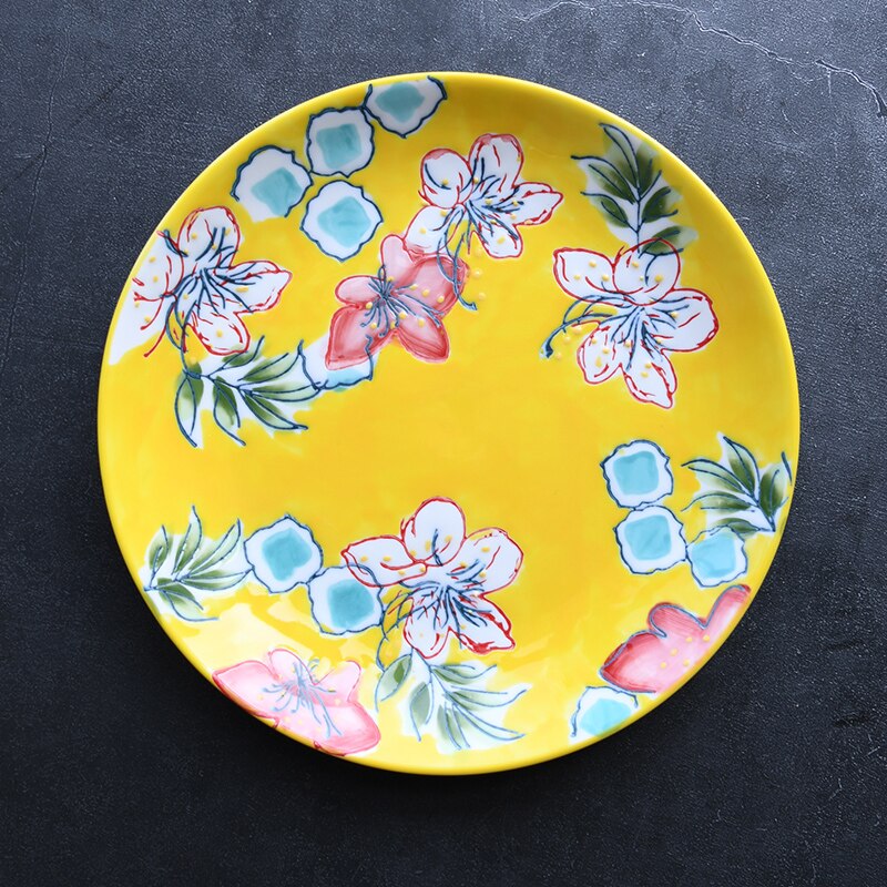 Hand-Painted Underglaze Ceramic Plate 8.5 Inches Dinner Plates Tableware: D