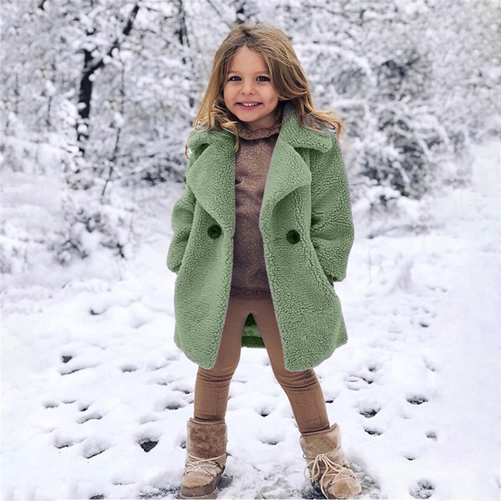 Children Toddler Baby Girls Long Sleeve Winter Solid Windproof Coat Thicken Warm Pocket Outwear 18m-6t Kids Meisjes Winterjas: Green / 3T