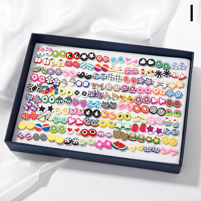 100 Pairs Boxed Leuke Oorbellen Gemengde Stijlen Kristal Kleine Stud Oorbellen Sets Meisje Geometrische Plastic Oorbellen Voor Vrouwen Sieraden: I