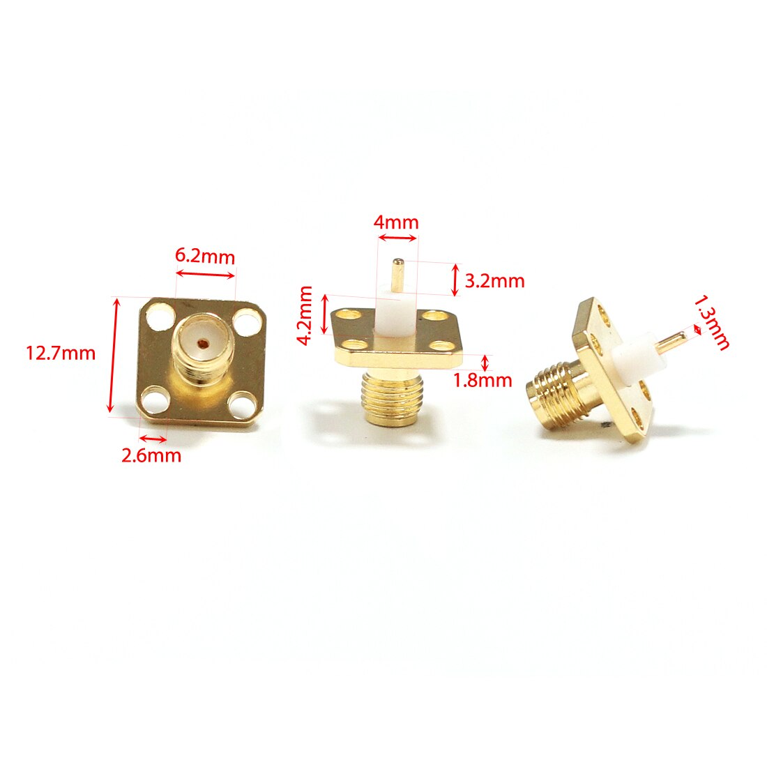 1pc SMA Female Jack RF Coax Modem Convertor Connector 4-Hole Flange Solder Post Straight Insulator Long 4mm Goldplated