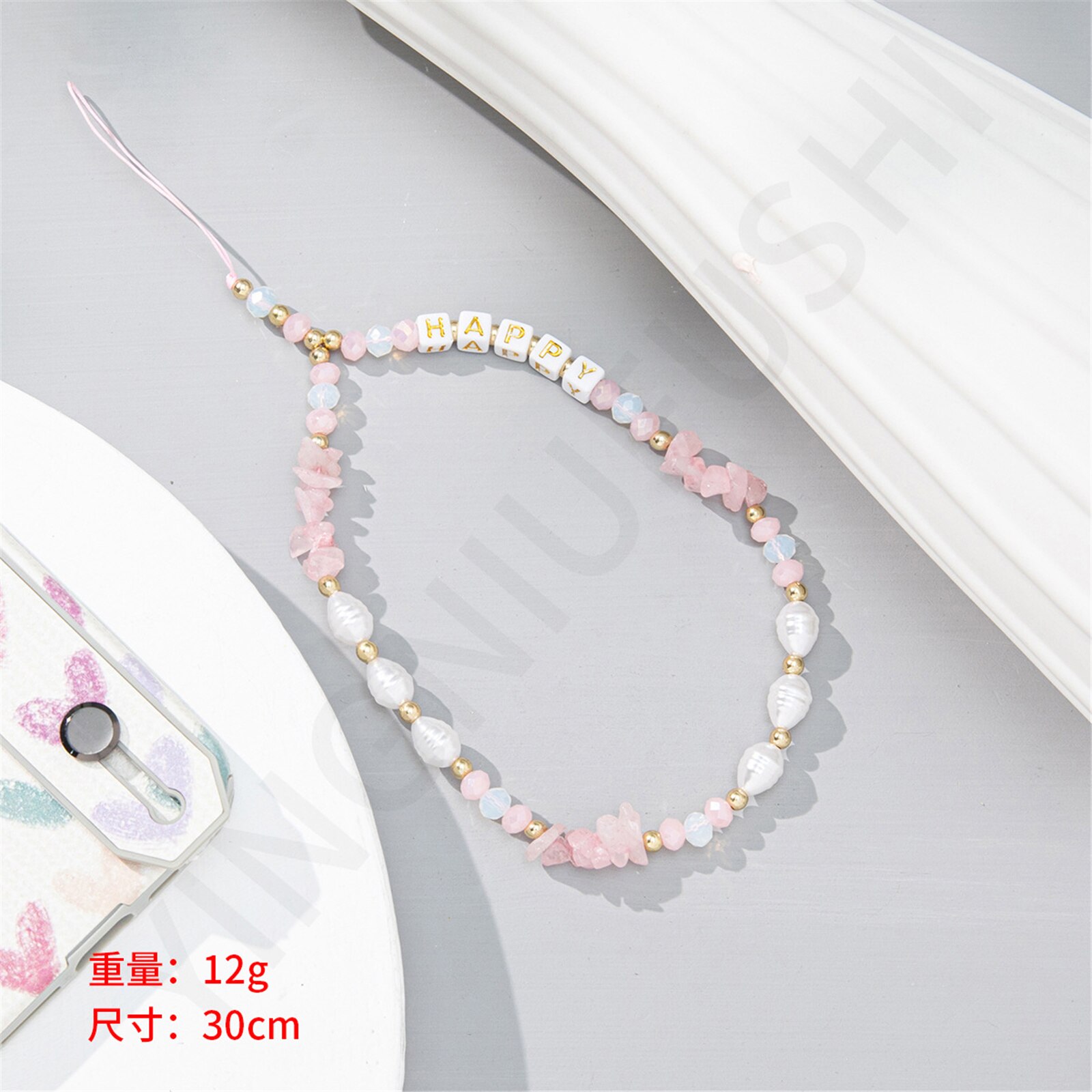 Catena di cellulare con perle di ghiaia moda cinturini per cellulare con perline fascino catena appesa cordino anti-perso cinturino da polso portachiavi