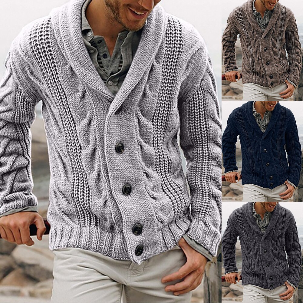 Décontracté hommes hiver à manches longues torsion tricoté manteau hiver automne hommes couleur unie tricoté pull boutons Cardigan veste manteau